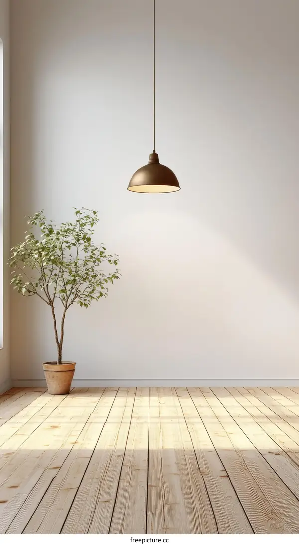 Empty Room Interior Design with Pendant Light and Plant