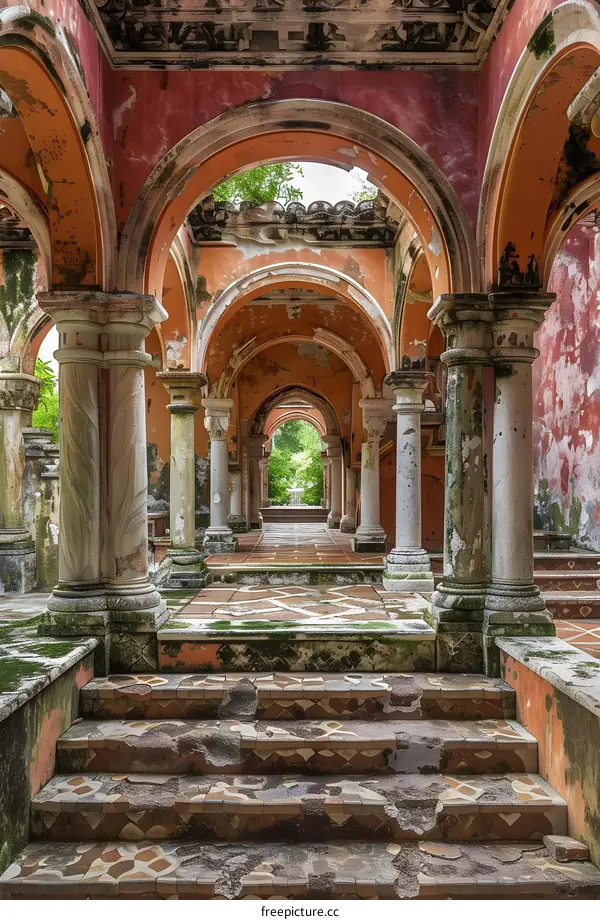Ruins of an Ancient Building with Archways and Columns