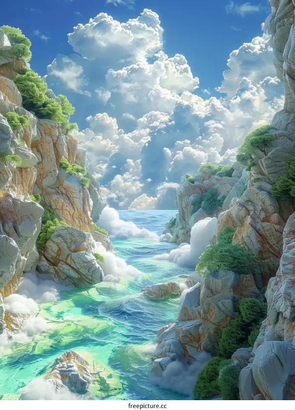 Blue Sea and Sky between the Cliffs