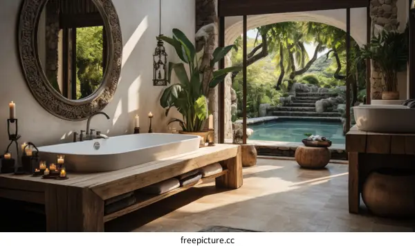 Bathroom with a view of the jungle