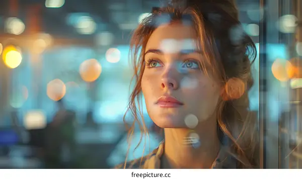 portrait of a young woman looking through a window