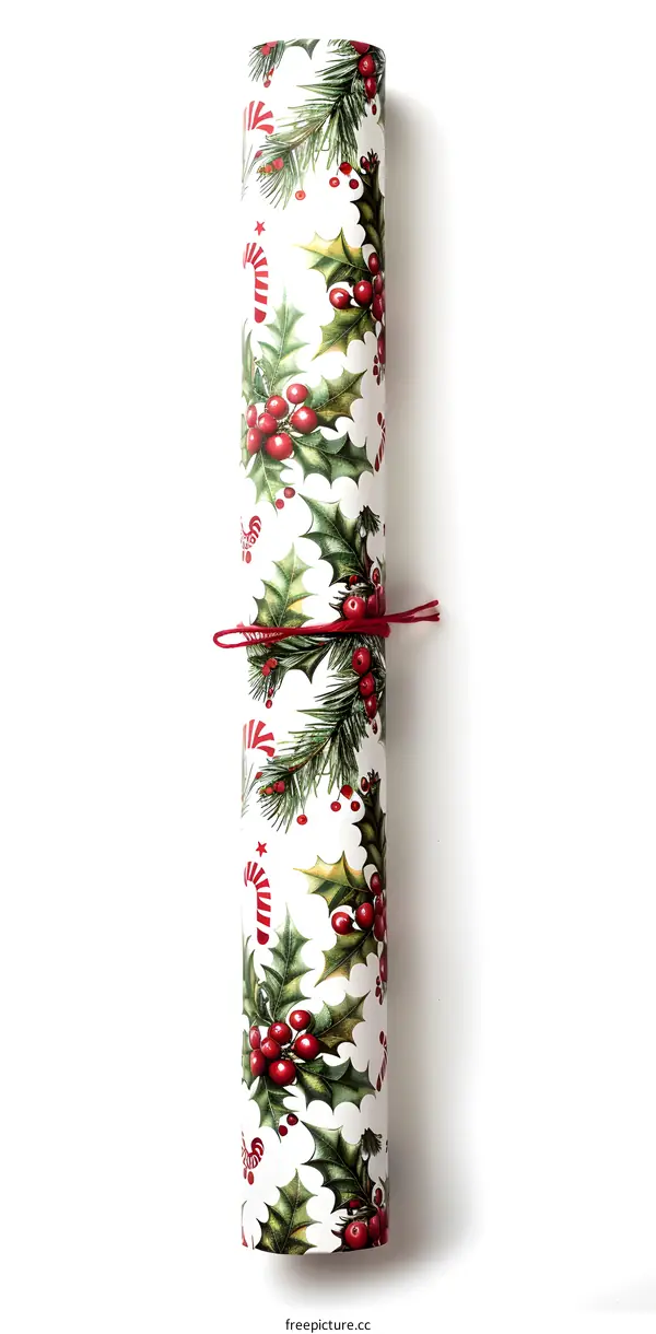 Christmas Wrapping Paper with Holly and Candy Canes