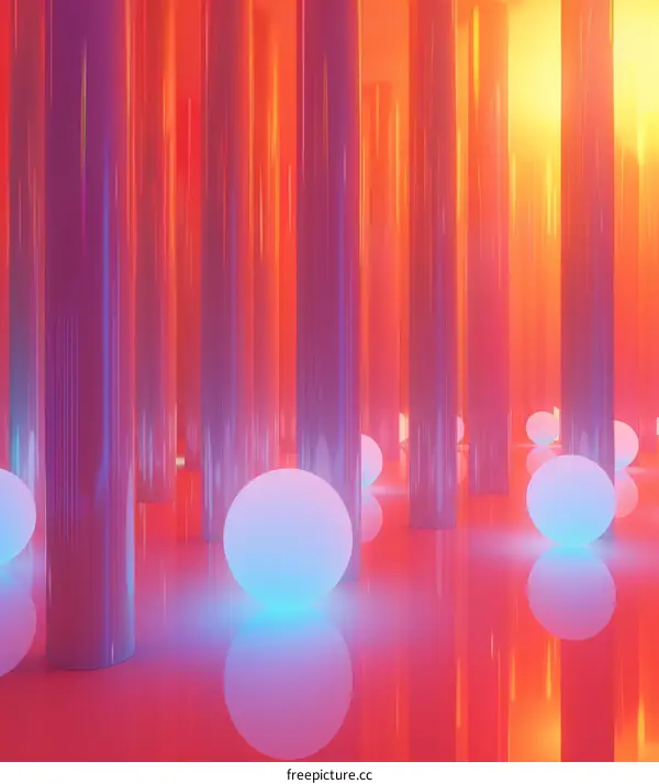 Pink and Purple Glowing Spheres in a Futuristic Environment