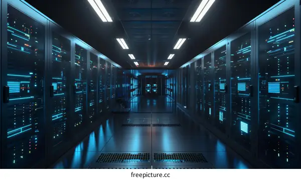 Server room with blue lights