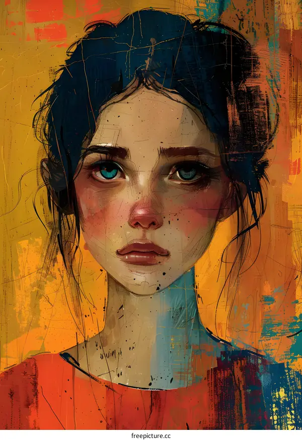 Portrait of a Young Woman with Blue Eyes and a Red Shirt