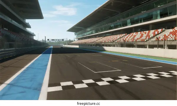 Empty racing track with grandstands in a modern stadium