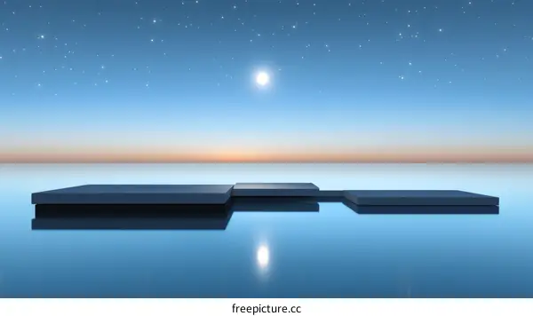 Dark Gray Floating Platforms in Calm Water at Dawn