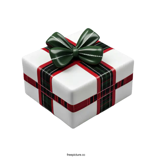 [Transparent Background PNG]3D Christmas Gift Box with Green Bow