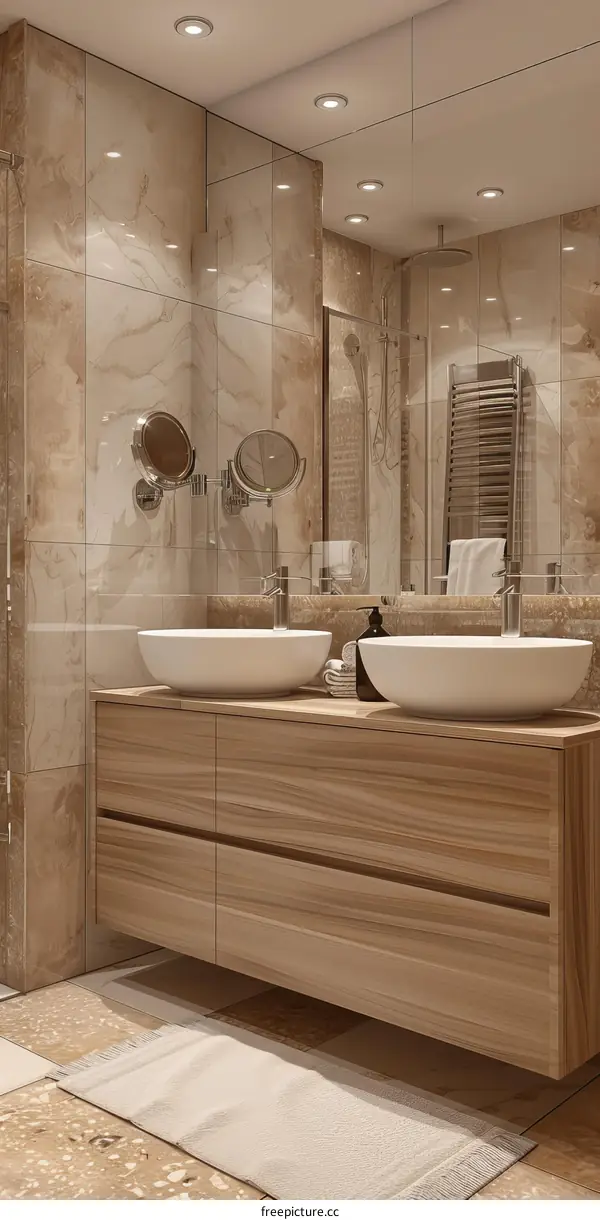 Modern Beige Bathroom Vanity with Double Sinks