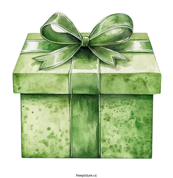 [Transparent Background PNG]Watercolor Illustration of a Green Gift Box