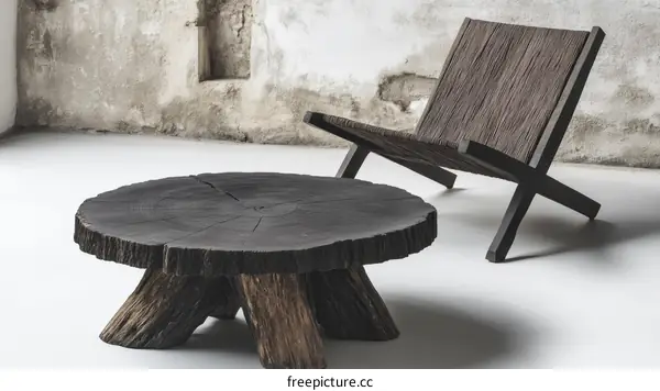 Dark Wood Coffee Table and Chair Set