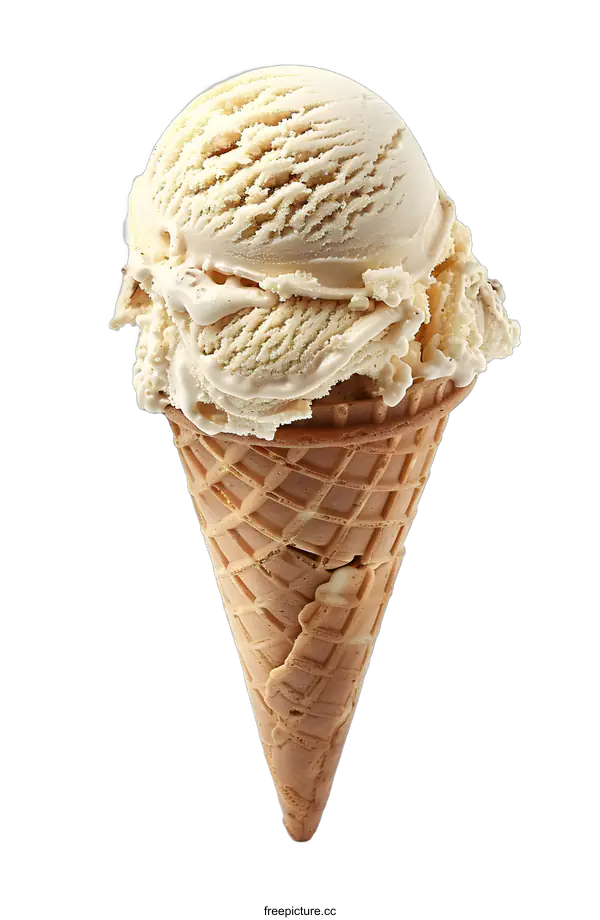 [Transparent Background PNG]Close-up of vanilla ice cream in waffle cone