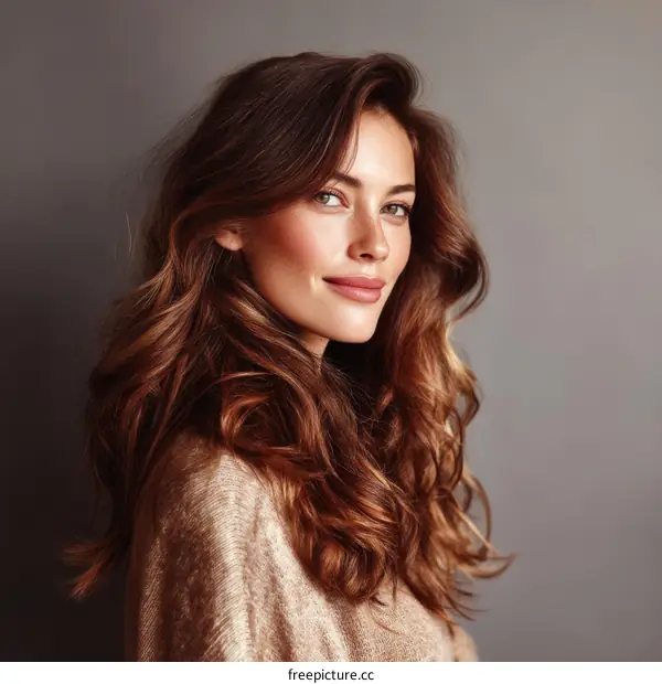 Beautiful Woman with Long Wavy Hair Portrait