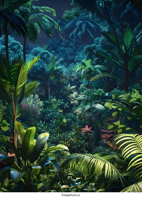 Tropical Rainforest Landscape at Night