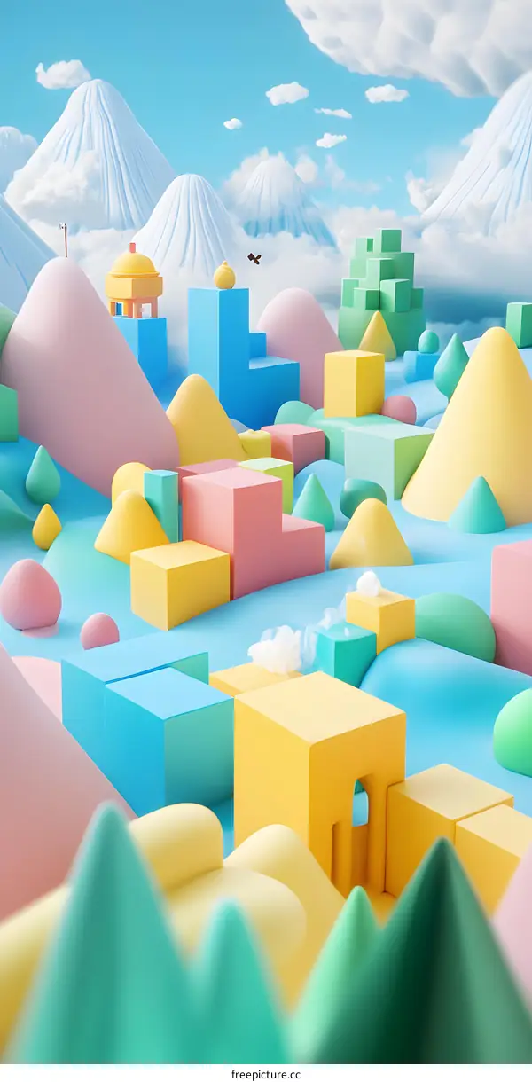 Abstract 3D Illustration of Colorful Geometric Shapes