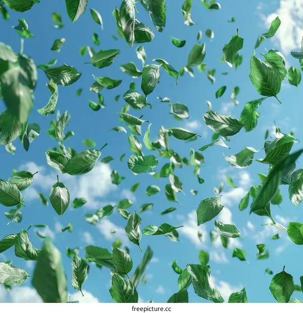 Green Leaves Falling in the Wind