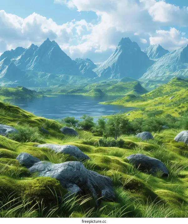 Serene Valley with Green Hills and Blue Lake