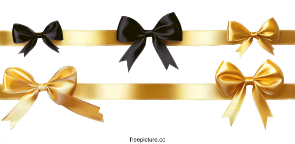 [Transparent Background PNG]Elegant Black and Gold Ribbons with Bows