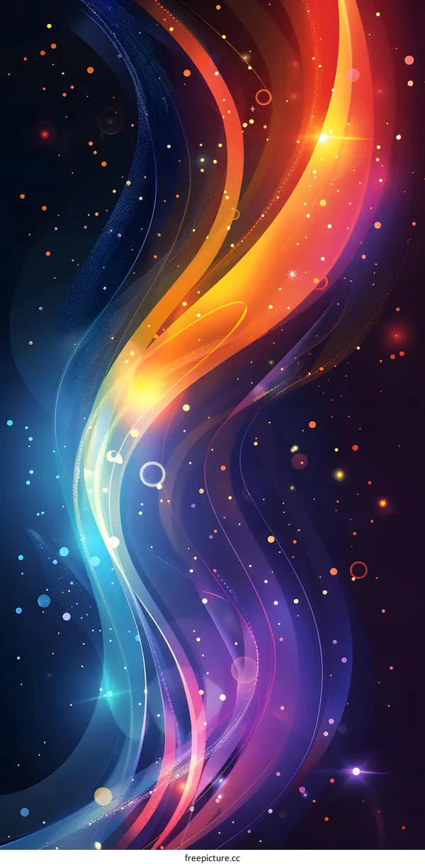 Abstract Wavy Colorful Light Trails with Particles