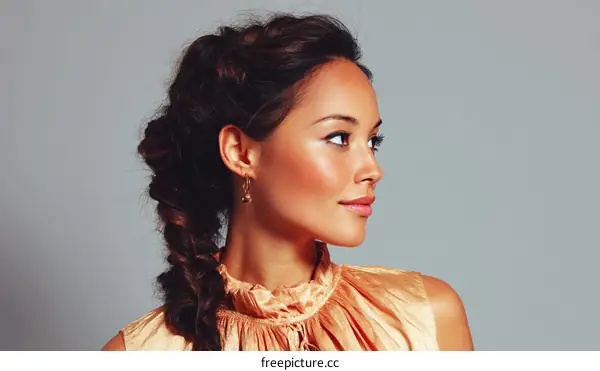 Beautiful Woman with Braided Hairstyle Profile View