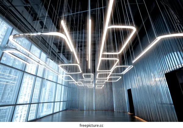 Modern Architectural Design with Hanging Light Fixtures