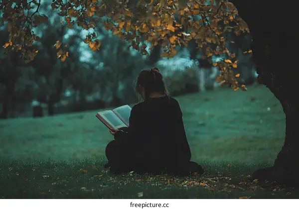 Woman Reading Book Under a Tree in the Park