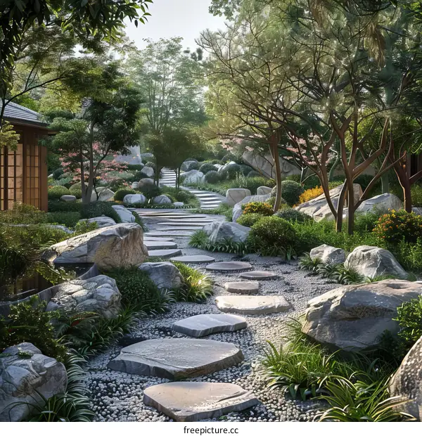 Tranquil Japanese Garden with Stone Path