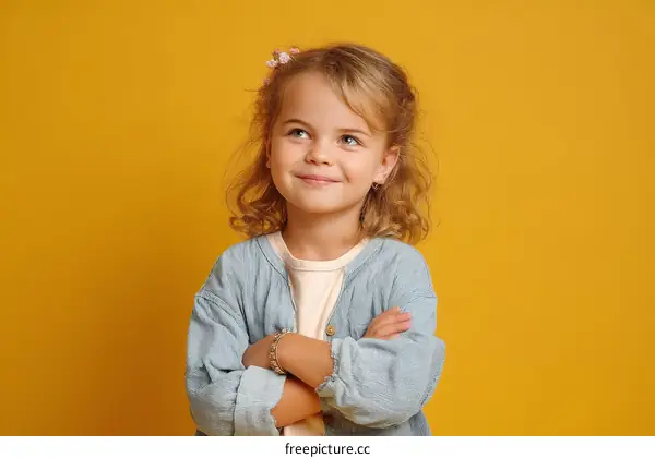 Little Girl Posing Against a Vivid Yellow Background