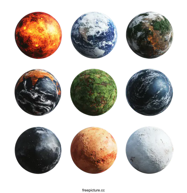 [Transparent Background PNG]Various Planets in Different Stages of Development