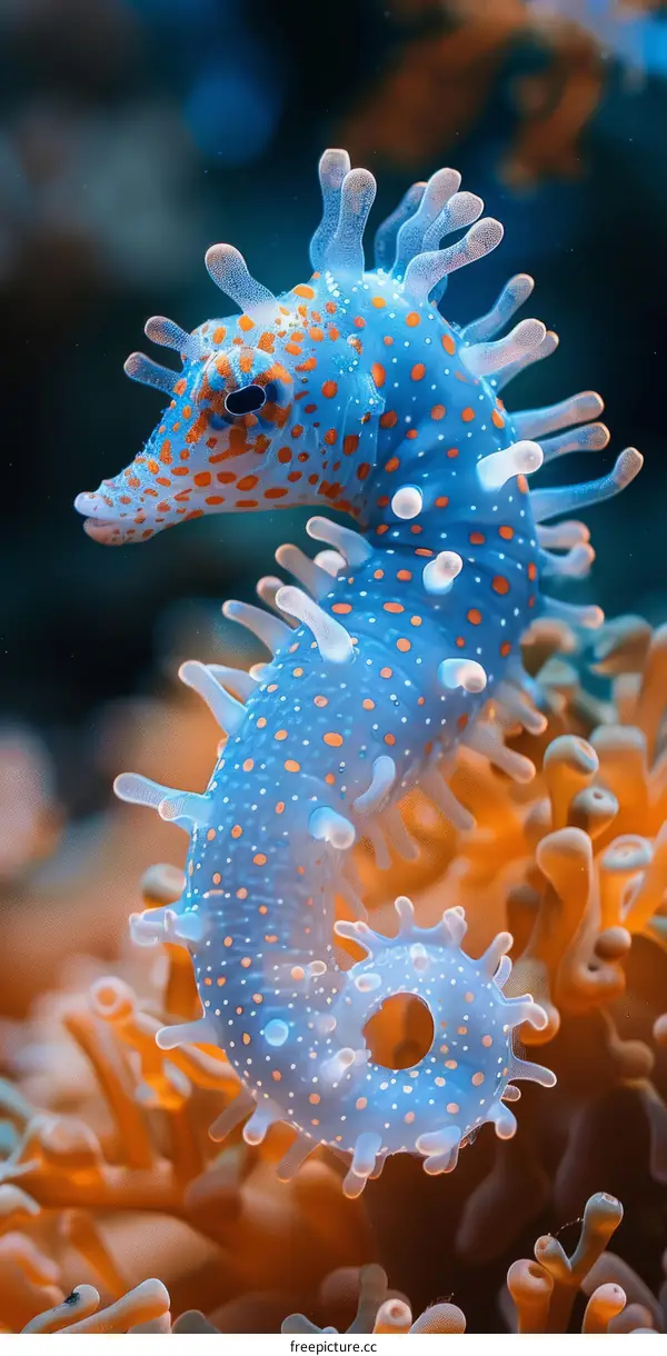 Rare Blue and Orange Pygmy Seahorse