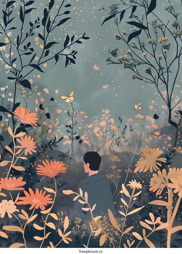 Man in a Flower Garden Illustration