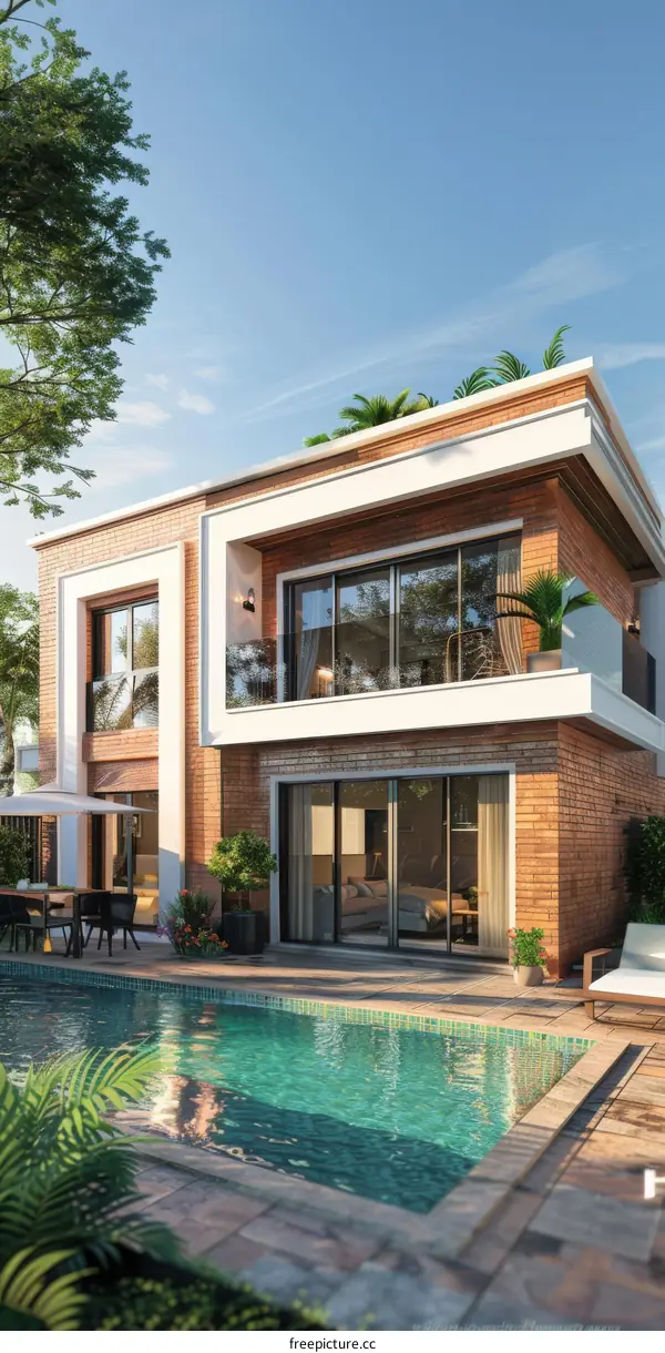 Modern Villa with Pool and Lush Landscape