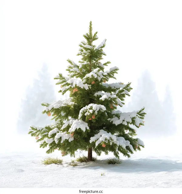 Snowy Christmas Tree in Winter Landscape