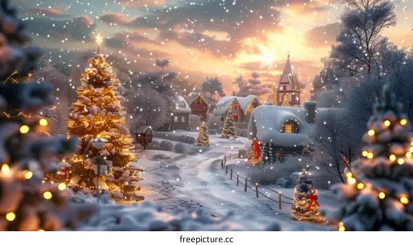 Snowy Christmas Village Landscape