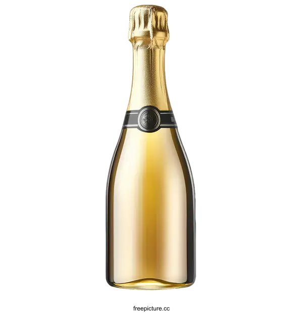 [Transparent Background PNG]Golden Champagne Bottle Mockup with Black Label