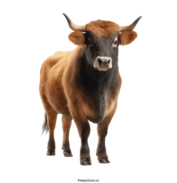 [Transparent Background PNG]Full Shot of a Brown and Black Cow