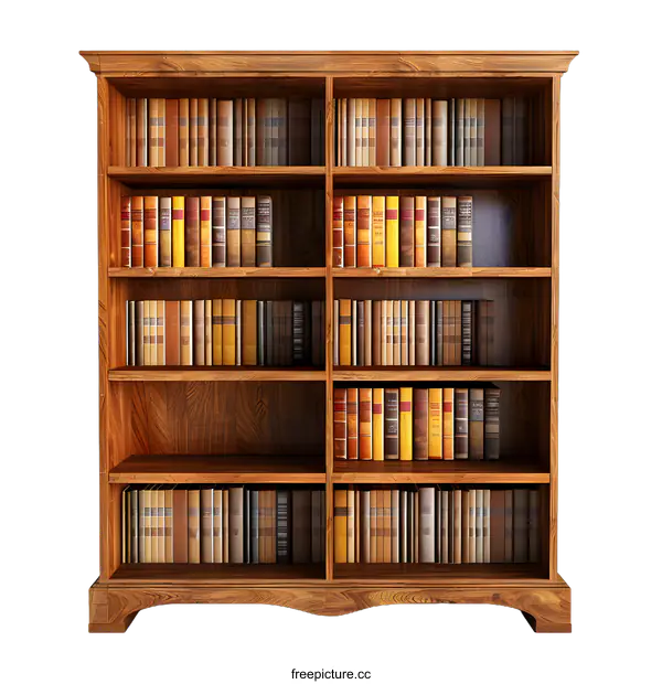 [Transparent Background PNG]Wooden Bookshelf With Many Books On Shelves