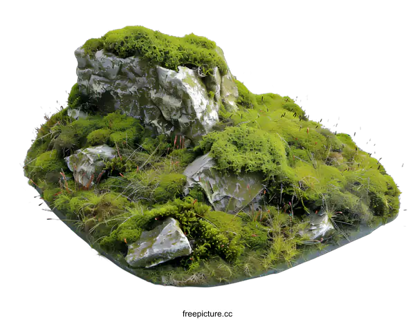 [Transparent Background PNG]Green Mossy Rocks And Grass Landscape