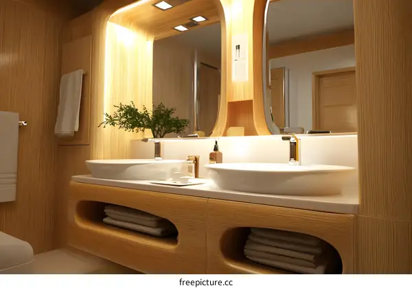 Modern Bathroom Design With Double Sinks and Wooden Walls