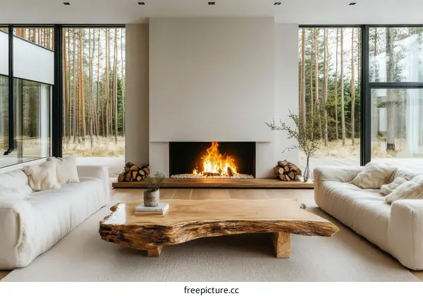 Modern Minimalist Living Room with Fireplace