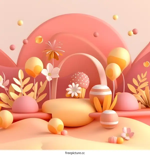 Abstract 3D Render of Colorful Flower and Sphere Scene
