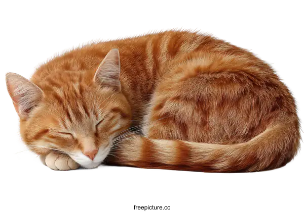[Transparent Background PNG]Ginger Cat Sleeping on White Background