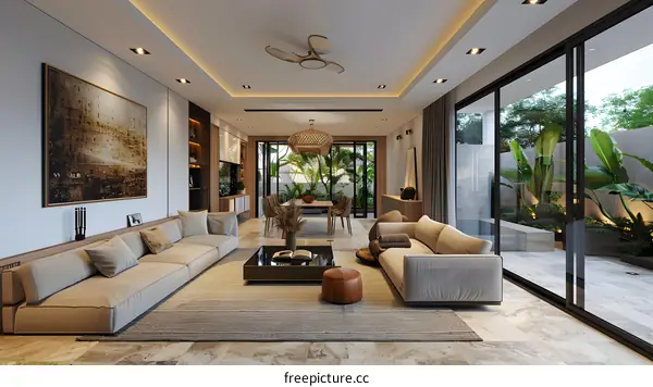The living room is decorated in a modern and simple style
