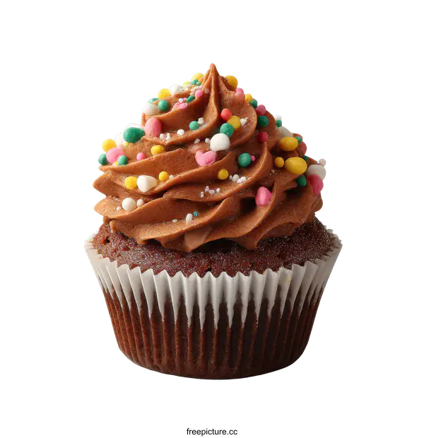 [Transparent Background PNG]Delicious Chocolate Cupcake with Colorful Sprinkles