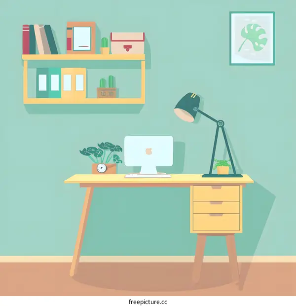 Modern Minimalist Home Office Desk Illustration