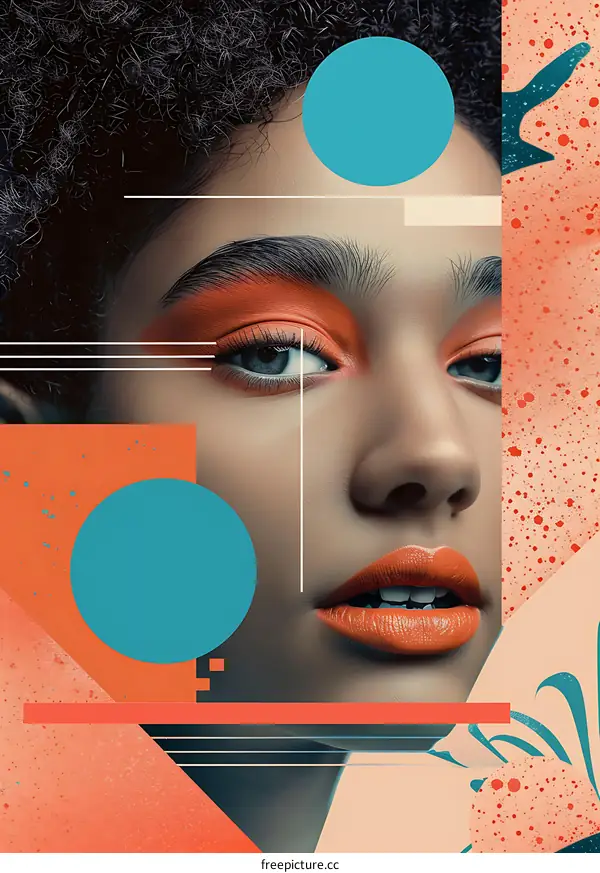 Abstract Colorful Portrait of a Woman with Orange Makeup