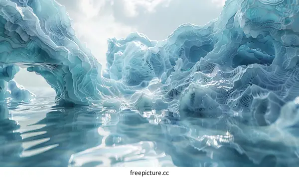 Abstract Blue Ice Landscape With Water