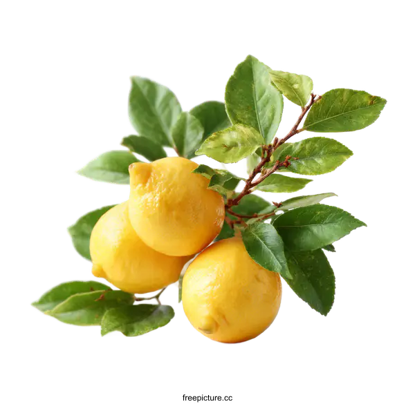 [Transparent Background PNG]Fresh Lemons on Branch with Green Leaves