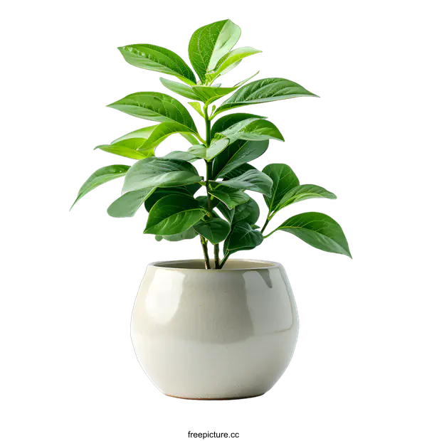 [Transparent Background PNG]A small potted plant with green leaves sits on a white background.
