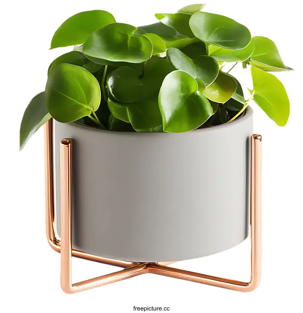 [Transparent Background PNG]Modern Grey Potted Plant with Rose Gold Stand